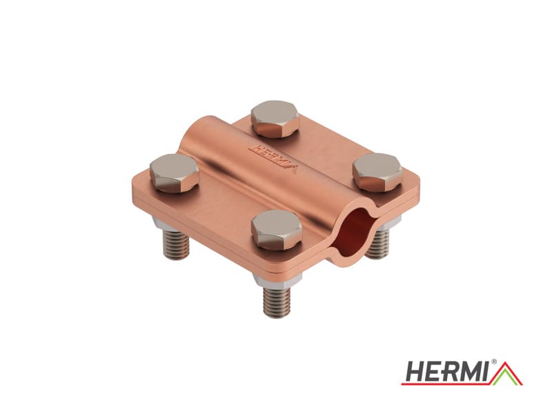 HERMI - Klemme, 2 Platten 48x48 inkl. Schrauben u. Muttern rund/rund ø 8/ø 8 Cu