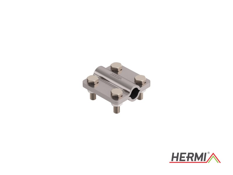 HERMI - Klemme, 2 Platten 48x48 inkl. Schrauben u. Muttern rund/rund ø 8-10/ø 8-10 mm