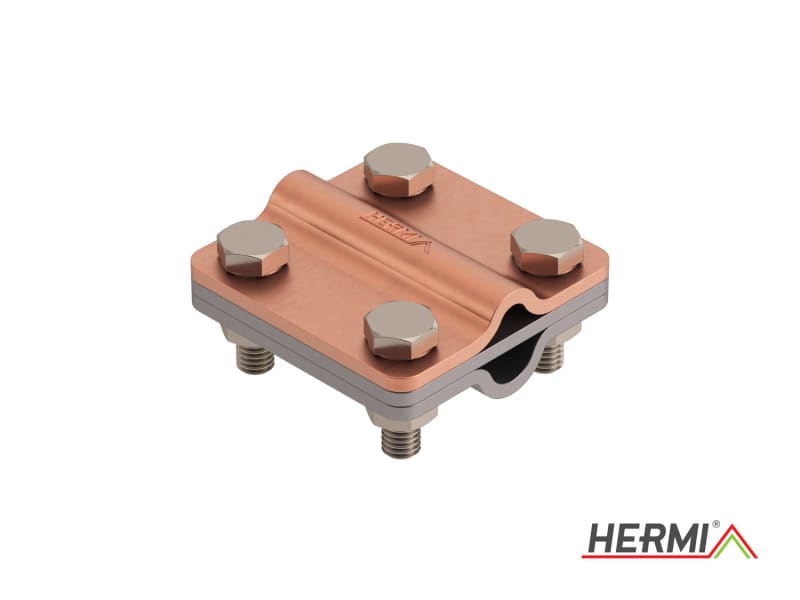 HERMI - Klemme, 3 Platten 48x48 inkl. Schrauben, Mutter M6 Leitungen 16-35mm²/ø 8-10mm