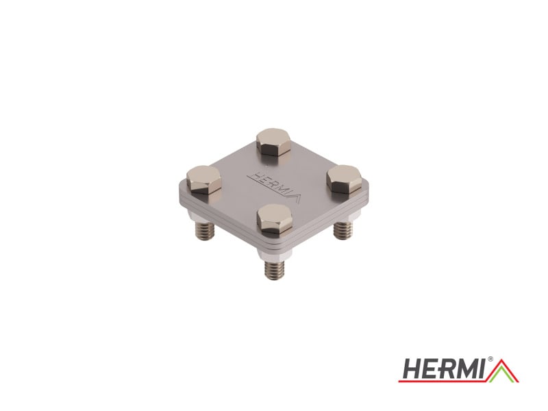 HERMI - Klemme, m. 3 Platten 58x58 inkl. 4 Schrauben u. Muttern Flachleitung bis 30mm