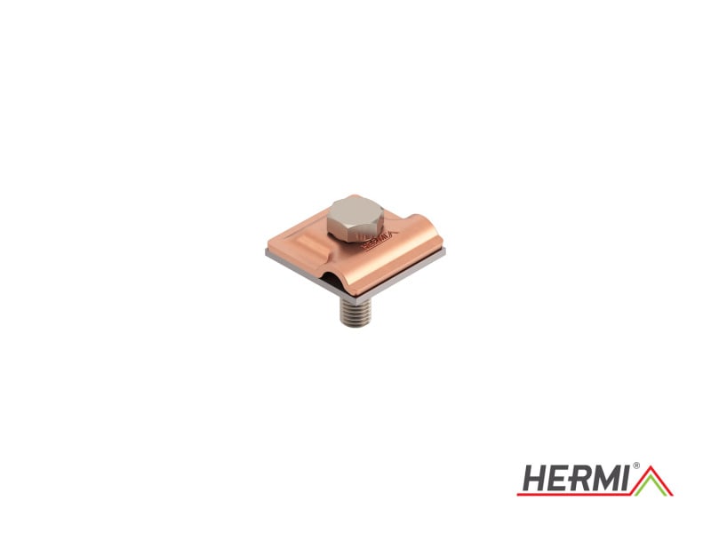 HERMI - Klemme, 2 Platten 40x40 inkl. Schraube, Mutter M10 Rundleitung ø 8-10 Cu Edelst.