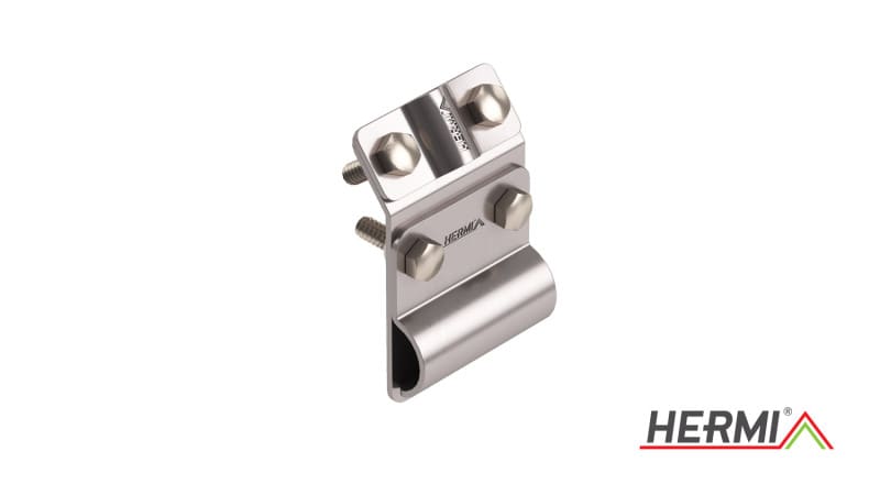 HERMI - Dachrinnenklemme, 48x85mm Rundleitung Rd 8-10 inkl. Schrauben u. Muttern Edelst.
