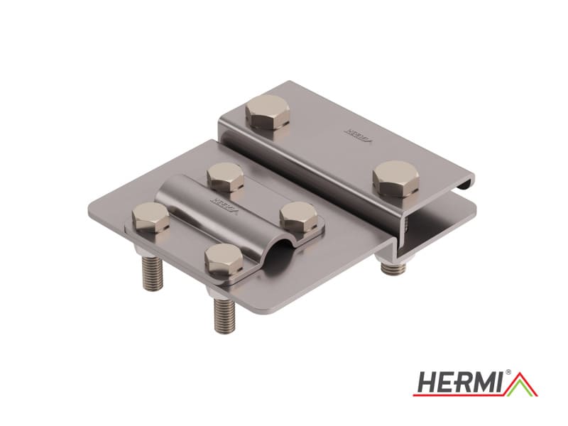 HERMI - Klemme, Erdung von Strukturen bis 20mm m. Rundleiter bzw. Fangstange-Befestigung