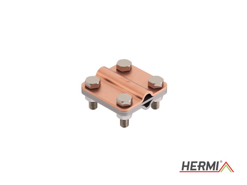 HERMI - Klemme, 3 Platten 58x58 inkl. Schraube, Mutter M8 Leitungen 50mm²/16-35mm²