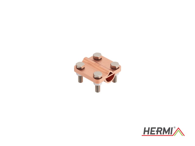 HERMI - Klemme, 3 Platten 58x58 inkl. Schraube, Mutter M8 Leitungen 95mm²/ø 20 Cu