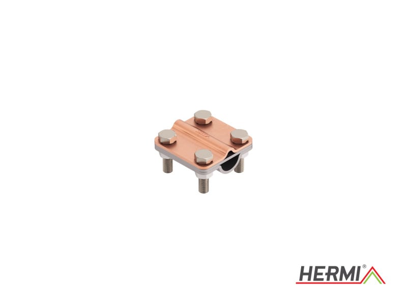 HERMI - Klemme, 3 Platten 58x58 inkl. Schraube, Mutter M8 Leitungen 95mm²/ø 20 Cu Edels.