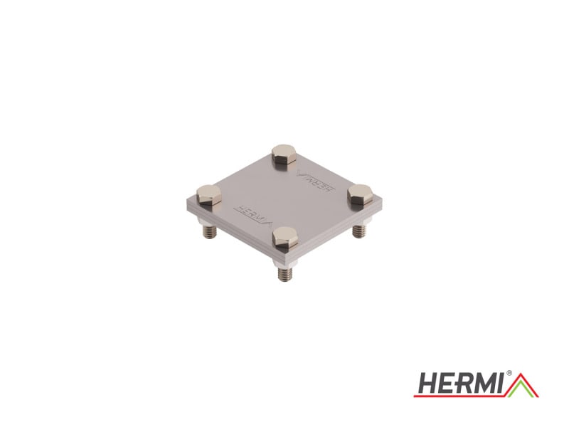 HERMI - Klemme, m. 3 Platten 78x78 inkl. M8 Schrauben u. Muttern Flachleitung bis 50mm