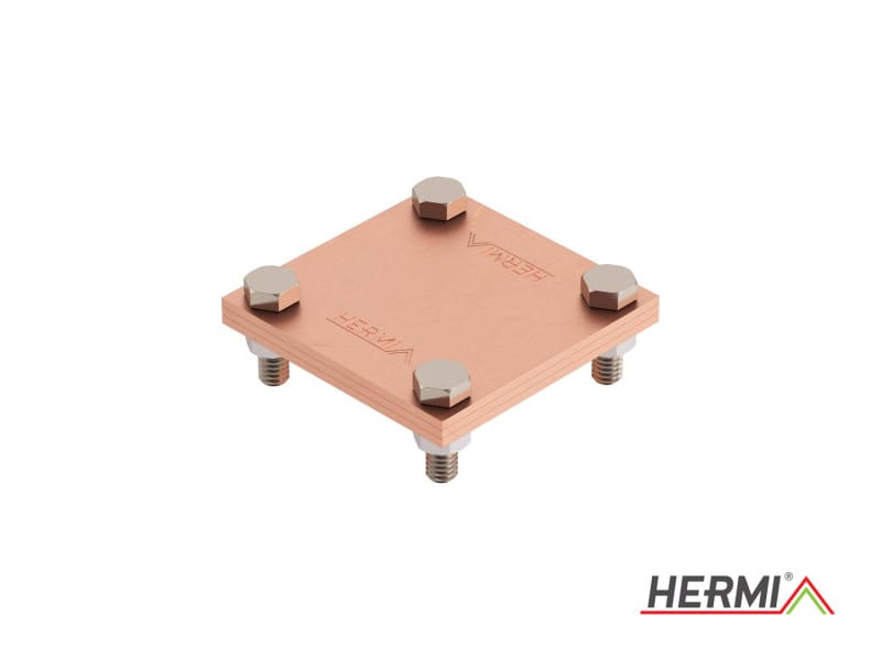 HERMI - Klemme, m. 3 Platten 78x78 inkl. M8 Schrauben u. Muttern Flachleitung bis 50mm