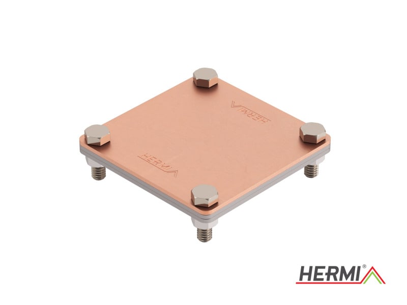 HERMI - Klemme, m. 3 Platten 100x100 inkl. M8 Schrauben u. Muttern Flachleitung bis 70mm