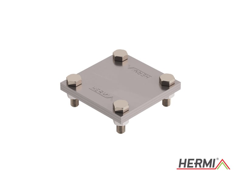 HERMI - Klemme, m. 3 Platten 78x78 inkl. M8 Schrauben u. Muttern Flachleitung bis 50mm