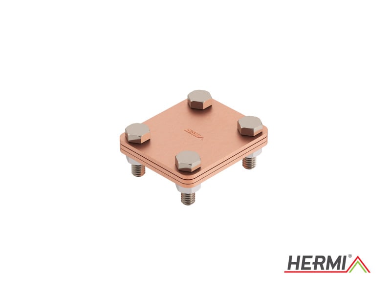 HERMI - Klemme, m. 3 Platten 58x68 inkl. M8 Schrauben u. Muttern Flachleitung bis 42mm