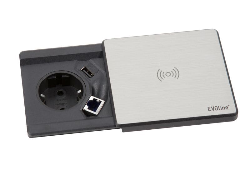 SCHULTE - Square80, VDE, edelst, RJ45-Bu, mit Qi, 3m WST