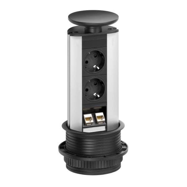SCHULTE - PortDATA, 2VDE, 2RJ45, si, Deckel sw lack.