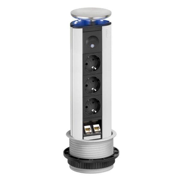 SCHULTE - PortDATA, 3VDE, 2RJ45, LED, Edelstahldeckel