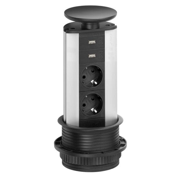 SCHULTE - Port, 2xUSB, 2VDE, si, Deckel sw lackiert