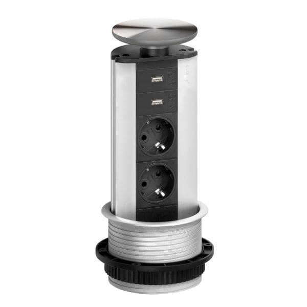 SCHULTE - Port, 2USB-Charger, 2VDE, Edelstahldeckel