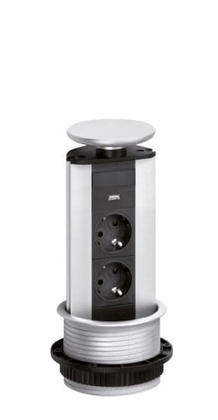 SCHULTE - Port, 1USB, 2VDE, si, Deckel si lackiert