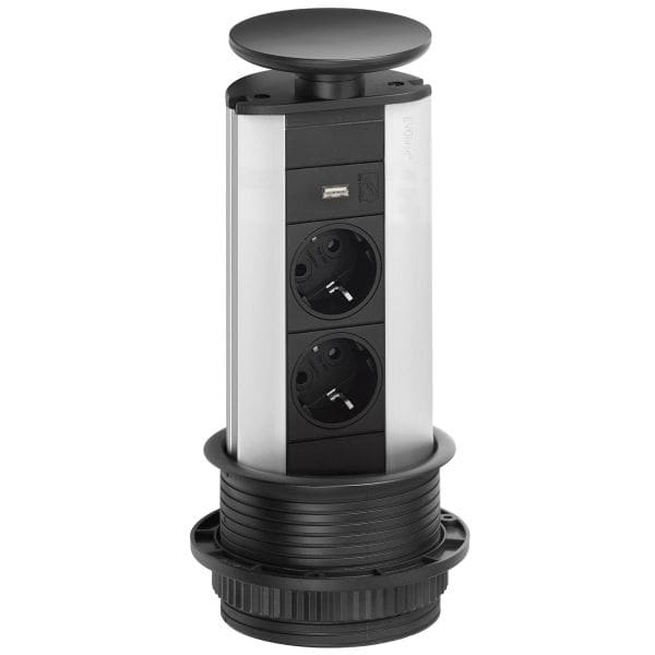 SCHULTE - Port, 1USB, 2VDE, si, Deckel sw lackiert