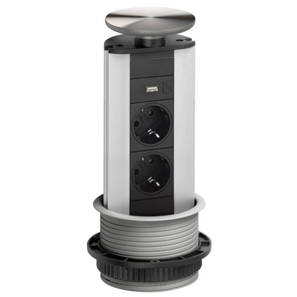 SCHULTE - Port, 1USB, 2VDE, Edelstahldeckel