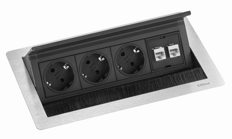 SCHULTE - FlipTopPush, DATA, 3VDE+2RJ45, M, edelstahl