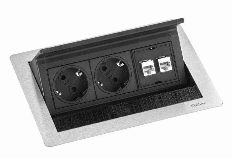 SCHULTE - FlipTopPush, DATA, 2VDE+2RJ45, S, edelstahl
