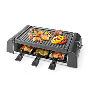 NEDIS - Raclette 1000W 6Pfännchen antihaft Temperatureinst. eckig sw