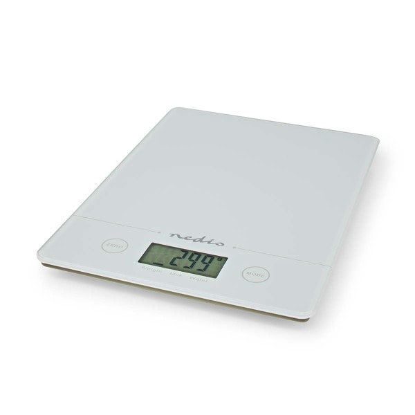 NEDIS - Küchenwaage b.5kg 1gTeilung Tara LCD Glas/Kunstst. ws