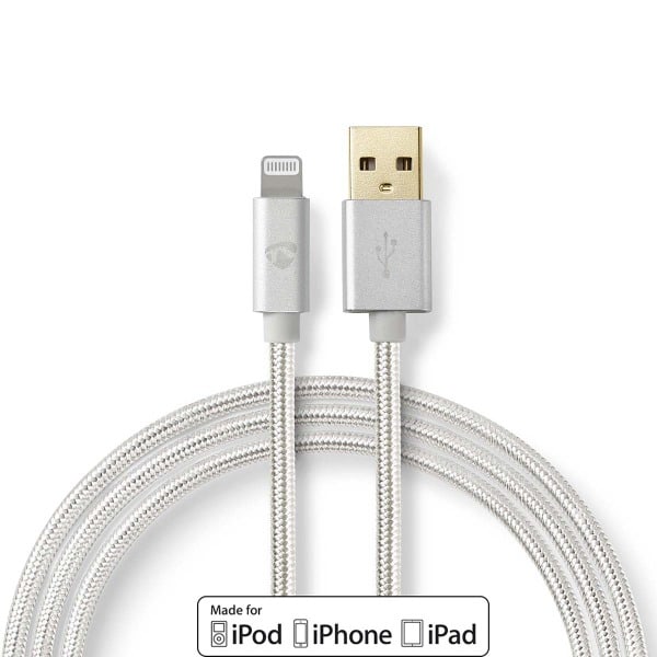 NEDIS - Lightning Kabel 8Pin - USB 480Mbps 12W 2.4A vergold. 2m alu