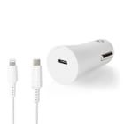 NEDIS - Auto-Ladegerät 1Ausg 1.67/2.22/3A USB-C-P. Lightn8Pin 1m 20W