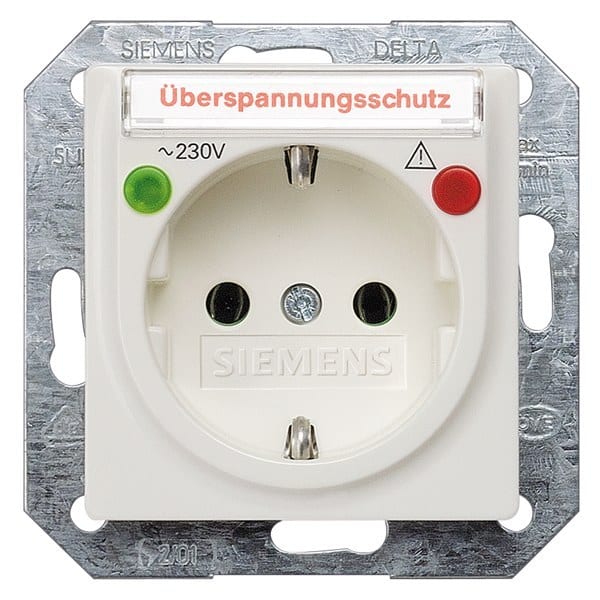 SIEMENS - DELTA i-system Steckdose m. Schriftf./Übersp.schutz/Funktionsanz.,titanweiß