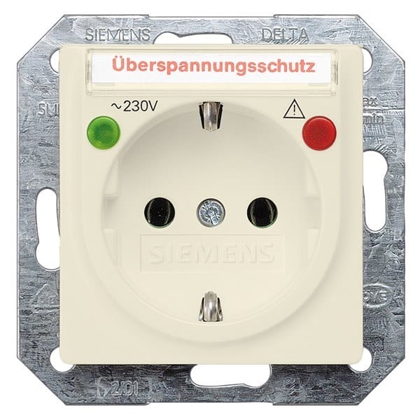 SIEMENS - DELTA i-system Steckdose m. Schriftf./Übersp.schutz/Funktionsanz.,elektroweiß