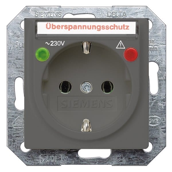 SIEMENS - DELTA i-system Steckdose m. Schriftf./Übersp.schutz/Funktionsanz., carbonmeta...