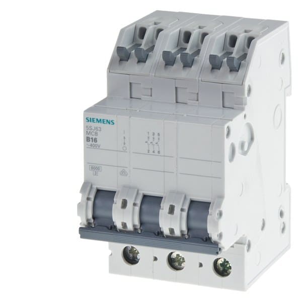 SIEMENS - Leitungsschutzschalter 400V 6kA, 3-polig, C, 16A, T=70mm mit schraubenlosen