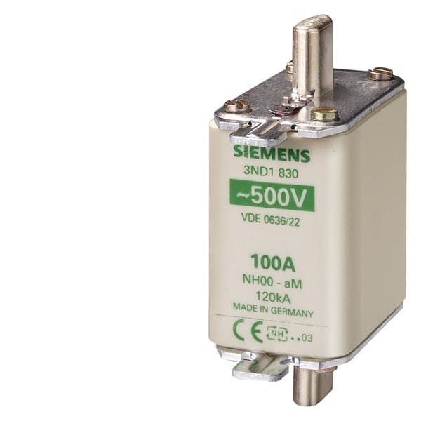SIEMENS - NH-Sicherungseinsatz, NH00, In: 100 A, aM, Un AC: 500 V, Stirnkennmelder