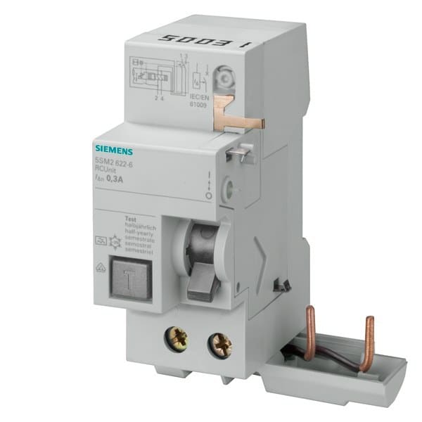 SIEMENS - FI-Block, 2-polig, Typ A, In: 63 A, 30 mA, Un AC: 230 V, für 5SL4