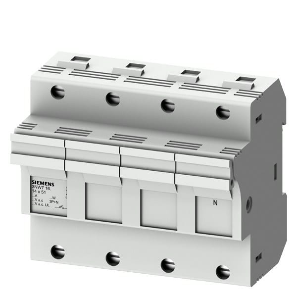 SIEMENS - SENTRON, Zylindersicherungshalter, 14x51 mm, 3P+N, In: 50 A, Un AC: 690 V, LED