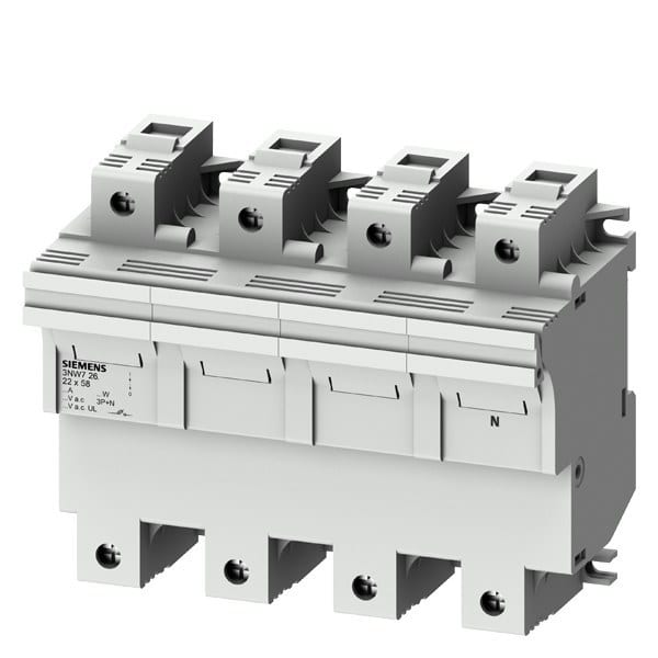 SIEMENS - SENTRON, Zylindersicherungshalter, 22x58 mm, 3P+N, In: 100 A, Un AC: 690 V, LED