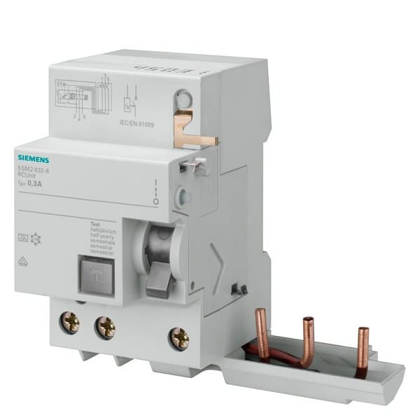SIEMENS - FI-Block, 3-polig, Typ A, In: 63 A, 100 mA, Un AC: 400 V, für 5SY