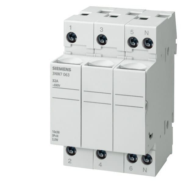 SIEMENS - SENTRON, Zylindersicherungshalter, 8x32 mm, 3P+N, In: 20 A, Un AC: 400 V
