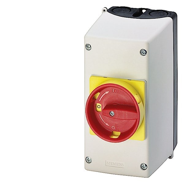 SIEMENS - Isolierstoff-Aufbaugeh. mit Not-AUS-Drehantrieb, 72mm, metr. Kabeldurchführung