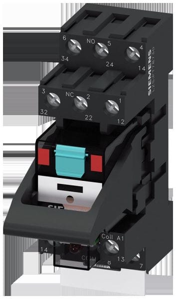 SIEMENS - Steckrelais Komplettgerät AC230V, 3 Wechsler LED-Modul rot Standard-Stecksockel