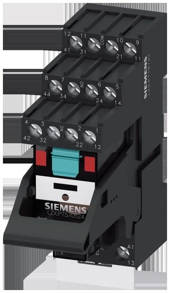 SIEMENS - Steckrelais Komplettgerät AC24V, 4 Wechsler LED-Modul rot Sockel