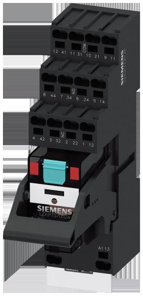 SIEMENS - Steckrelais Komplettgerät AC24V, 4 Wechsler LED-Modul rot Sockel