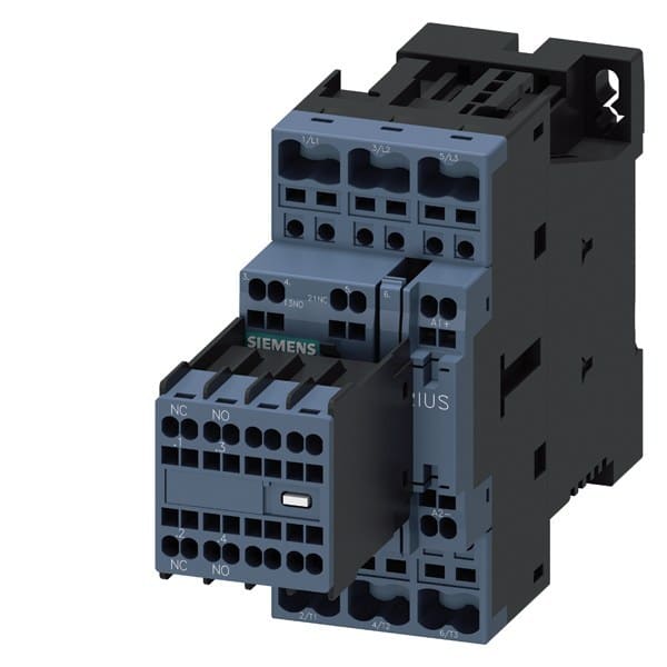 SIEMENS - Schütz, AC-3e, 17 A/7,5 kW/400V, 3-polig, DC 110V, 2S+2Ö, Federzuganschluss