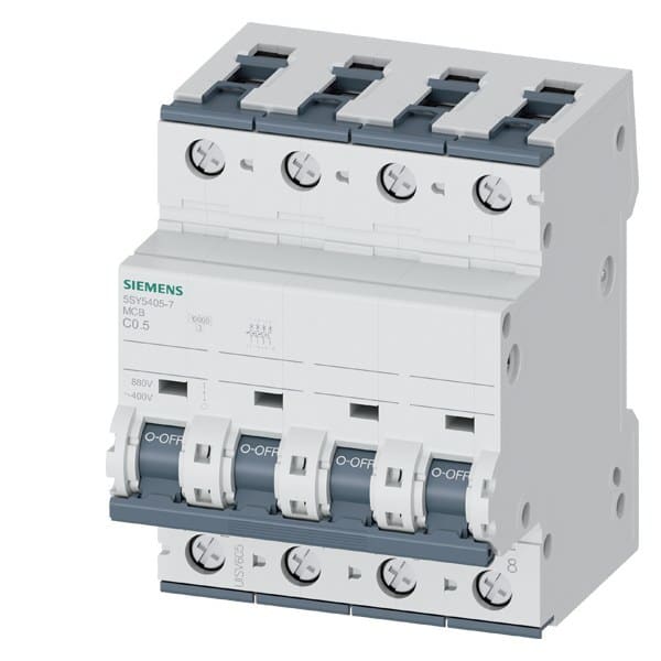 SIEMENS - Leitungsschutzschalter Allstrom DC 880V AC 400V 10kA, 4-polig, C, 0,5A