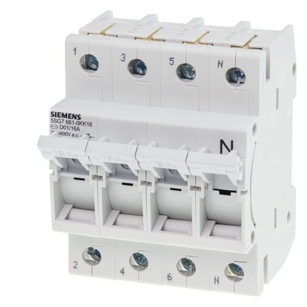 SIEMENS - MINIZED, Sicherungslasttrennschalter, D01, 4-polig, 3P+N, In: 16 A, Un AC: 400 V