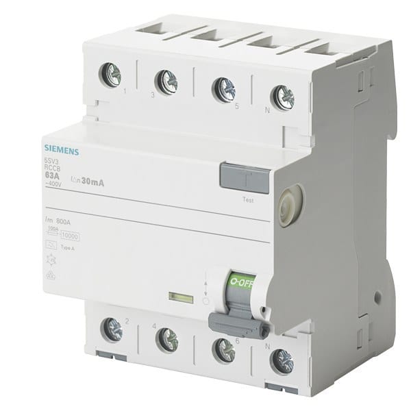SIEMENS - FI-Schutzschalter, 4-polig, Typ A, In: 40 A, 300 mA, Un AC: 400 V