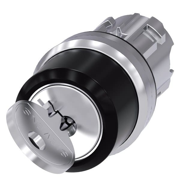 SIEMENS - Schlüsselschalter RONIS, 22mm, rund, Metall, hochglanz, Schlüsselabzug O+I