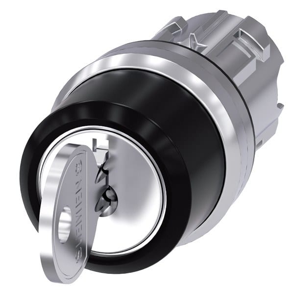 SIEMENS - Schlüsselschalter RONIS, 22mm, rund, Metall, hochglanz, Schlüsselabzug I+II