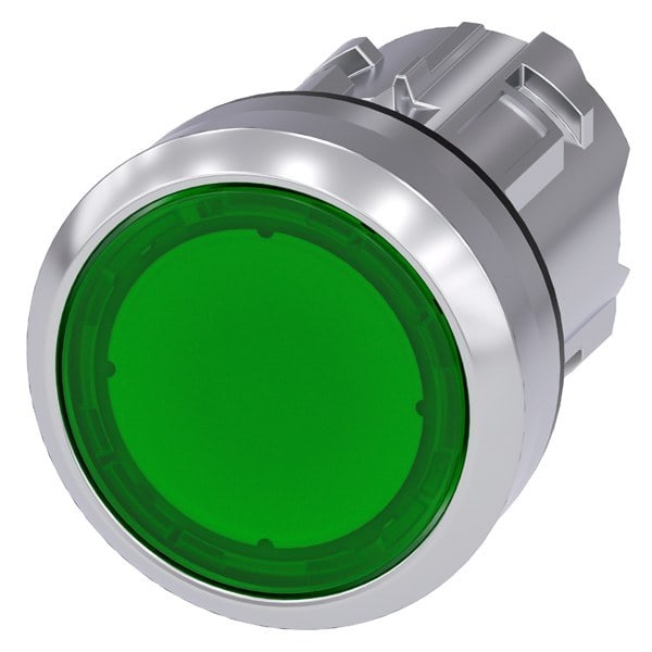 SIEMENS - Drucktaster, beleuchtet, 22mm, rund, Metall, hochglanz, grün, Druckknopf